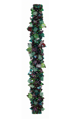 Fuzzy Bracelet with Stones - #105 Purple and Green, Double Magnetic Clasp!