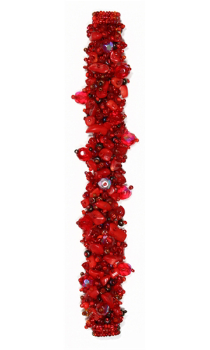 Fuzzy Bracelet with Stones - #110 Red Coral, Double Magnetic Clasp!