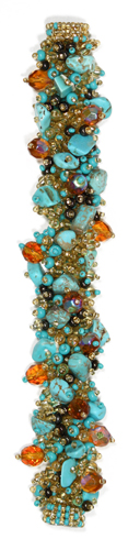 Fuzzy Bracelet with Stones - #132 Turquoise and Gold, Double Magnetic Clasp!