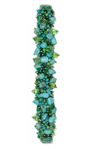 Fuzzy Bracelet with Stones - #134 Turquoise and Lime, Double Magnetic Clasp!