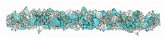 Fuzzy Bracelet with Stones - #135 Turquoise and Crystal, Double Magnetic Clasp!