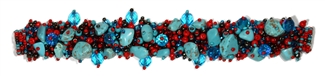 Fuzzy Bracelet with Stones - #138 Turquoise and Red, Double Magnetic Clasp!