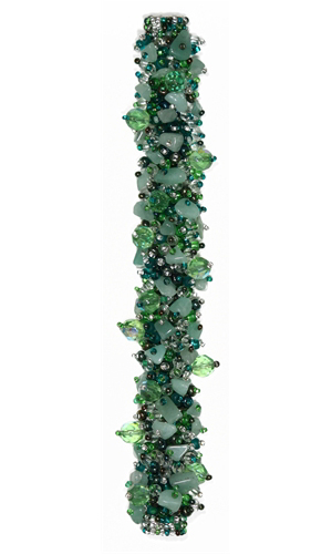 Fuzzy Bracelet with Stones - #171 Green and Crystal, Double Magnetic Clasp!