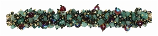 Fuzzy Bracelet with Stones - #255 Green Iris and Purple, Double Magnetic Clasp!