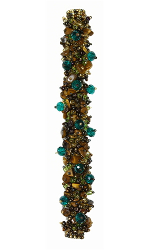 Fuzzy Bracelet with Stones - #259 Earth with Green Crystals, Double Magnetic Clasp!