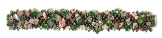 Fuzzy Bracelet with Stones - #260 Green and Bronze, Double Magnetic Clasp!