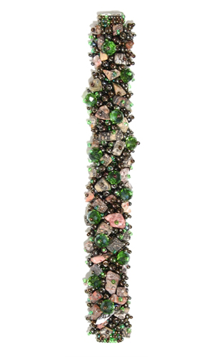 Fuzzy Bracelet with Stones - #260 Green and Bronze, Double Magnetic Clasp!