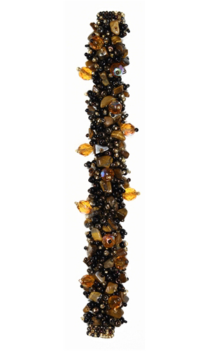 Fuzzy Bracelet with Stones - #277 Black, Brown Iris, Tiger Eye, Double Magnetic Clasp!