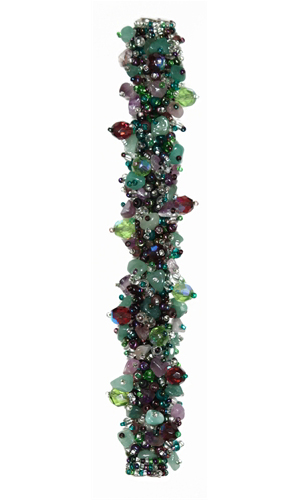 Fuzzy Bracelet with Stones - #288 Purple, Green, Crystal, Double Magnetic Clasp!