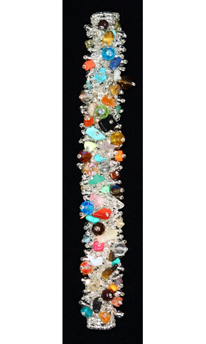Fuzzy Bracelet with Stones - #291 Crystal and Multi, Double Magnetic Clasp!