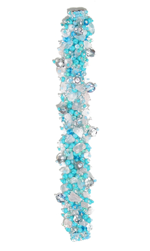 Fuzzy Bracelet with Stones - #292 Sky Blue and Crystal, Double Magnetic Clasp!