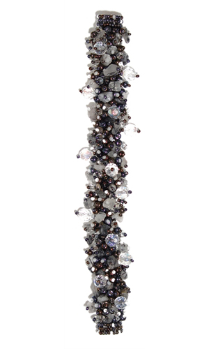 Fuzzy Bracelet with Stones - #295 Gray and Crystal, Double Magnetic Clasp!