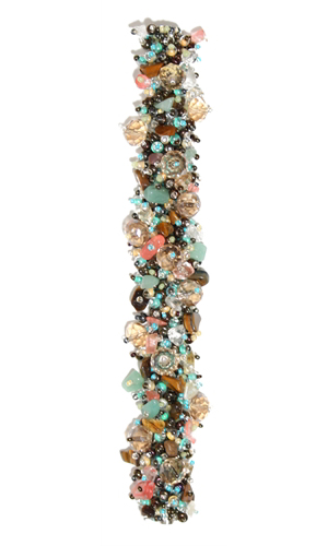 Fuzzy Bracelet with Stones - #325 Green, Cream, Bronze, Double Magnetic Clasp!