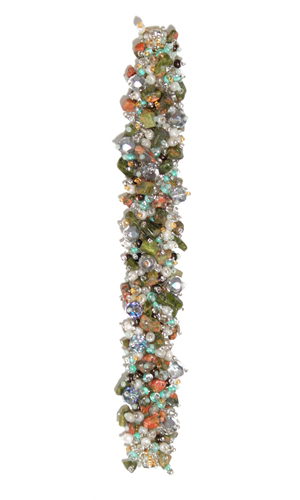 Fuzzy Bracelet with Stones - #421 Green, Pearl, Crystal, Double Magnetic Clasp!