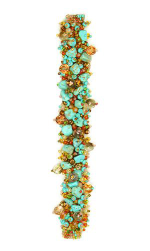 Fuzzy Bracelet with Stones - #462 Turquoise, Bronze, Coral, Double Magnetic Clasp!