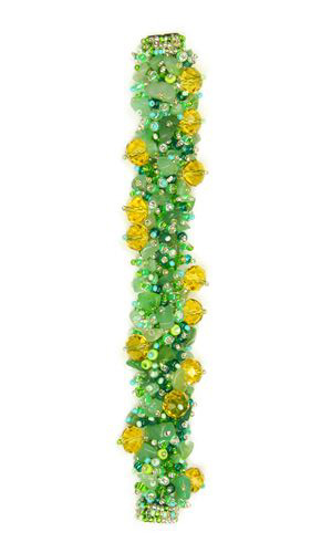 Fuzzy Bracelet with Stones - #495 Green, Crystal, Amber, Double Magnetic Clasp!