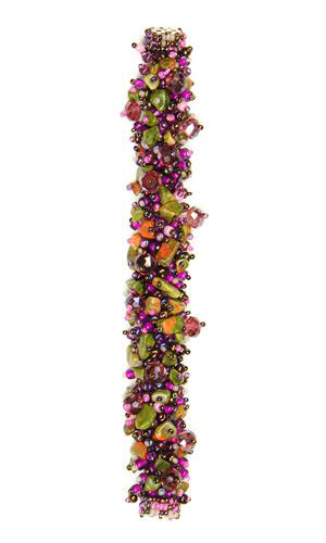 Fuzzy Bracelet with Stones - #498 Pink, Bronze, Pearl, Double Magnetic Clasp!