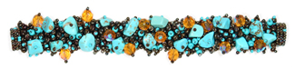 Fuzzy Bracelet with Stones, Small 6.5" - #131 Turquoise and Bronze, Double Magnetic Clasp!