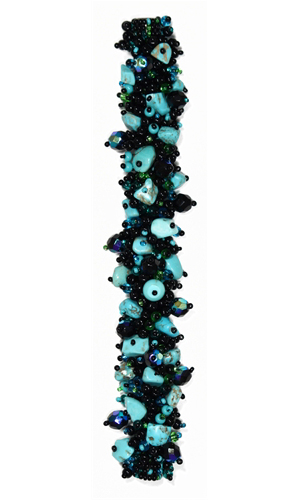 Fuzzy Bracelet with Stones, Small 6.5" - #133 Turquoise and Black, Double Magnetic Clasp!