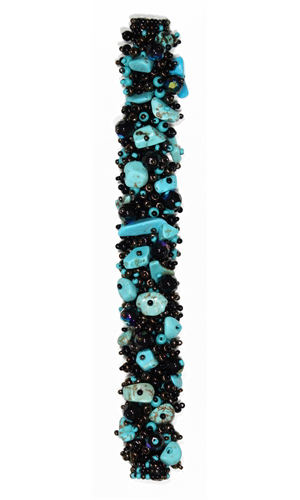 Fuzzy Bracelet with Stones, Small 6.5" - #139 Turquoise, Brown Iris, Black, Double Magnetic Clasp!