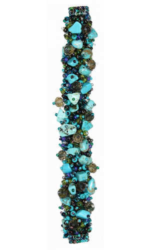 Fuzzy Bracelet with Stones, Small 6.5" - #141 Turquoise and Blue/Green, Double Magnetic Clasp!