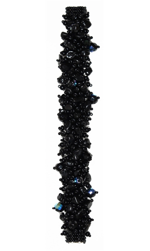 Fuzzy Bracelet with Stones, Small 6.5" - #200 Black, Double Magnetic Clasp!