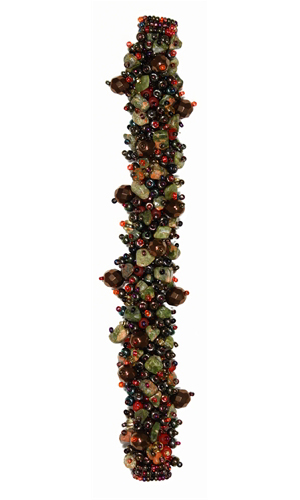 Fuzzy Bracelet with Stones, Small 6.5" - #238 Red and Unakite, Double Magnetic Clasp!