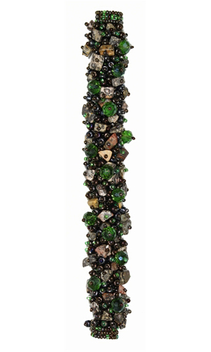 Fuzzy Bracelet with Stones, Small 6.5" - #260 Green and Bronze, Double Magnetic Clasp!