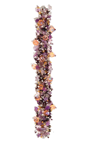 Fuzzy Bracelet with Stones, Small 6.5" - #477 Purple, Orange, Pearl, Double Magnetic Clasp!