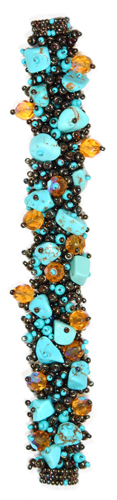 Fuzzy Bracelet with Stones, Large 7.75" - #131 Turquoise and Bronze, Double Magnetic Clasp!