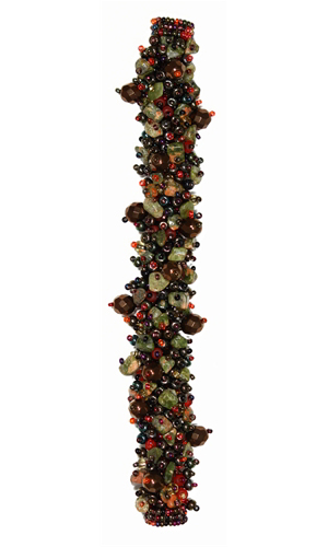 Fuzzy Bracelet with Stones, Large 7.75" - #238 Red and Unakite, Double Magnetic Clasp!