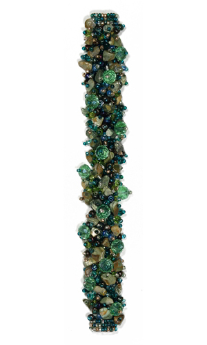 Fuzzy Bracelet with Stones, Large 7.75" - #290 Unakite, Blue/Green, Double Magnetic Clasp!
