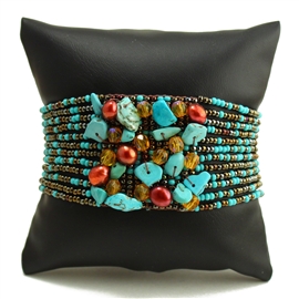 Gem Cluster Bracelet - #131 Turquoise and Bronze, Double Magnetic Clasp!