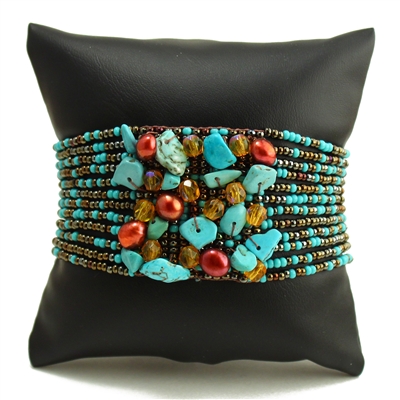 Gem Cluster Bracelet - #131 Turquoise and Bronze, Double Magnetic Clasp!