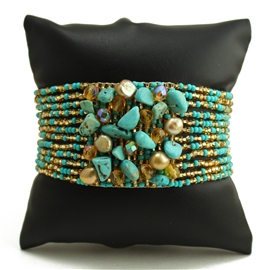 Gem Cluster Bracelet - #132 Turquoise and Gold, Double Magnetic Clasp!