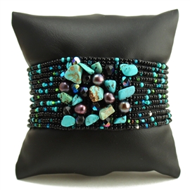 Gem Cluster Bracelet - #133 Turquoise and Black, Double Magnetic Clasp!