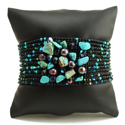 Gem Cluster Bracelet - #133 Turquoise and Black, Double Magnetic Clasp!