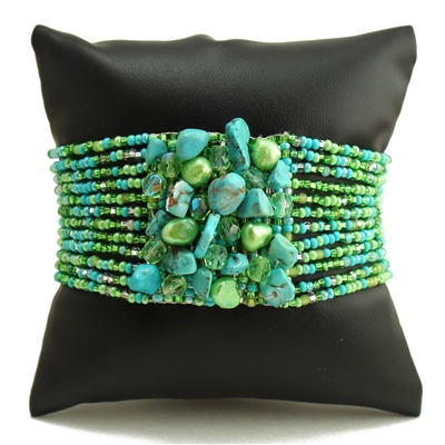 Gem Cluster Bracelet - #134 Turquoise and Lime, Double Magnetic Clasp!