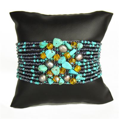 Gem Cluster Bracelet - #136 Turquoise and Hematite