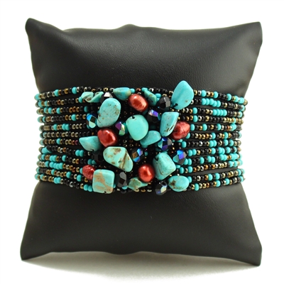 Gem Cluster Bracelet - #139 Turquoise, Black, Bronze, Double Magnetic Clasp!
