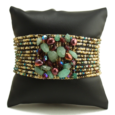 Gem Cluster Bracelet - #255 Green Iris and Purple, Double Magnetic Clasp!