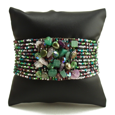 Gem Cluster Bracelet - #288 Green, Purple, Crystal, Double Magnetic Clasp!