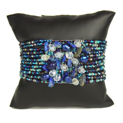 Gem Cluster Bracelet - #506 Blue Iris and Crystal, Double Magnetic Clasp!