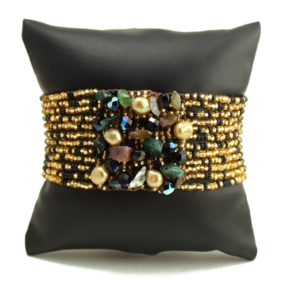 Gem Cluster Bracelet - #900 Black, Gold, Green, Double Magnetic Clasp!