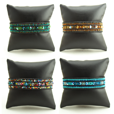 Leather Crystal Bracelet - Assorted, Magnetic Clasp!