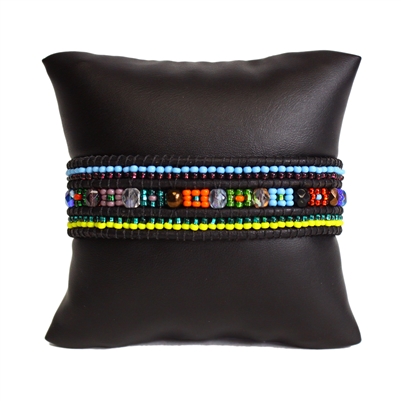 Leather Crystal Bracelet - #100 Color Block Multi, Magnetic Clasp!
