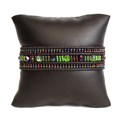 Leather Crystal Bracelet - #105 Purple and Green, Magnetic Clasp!