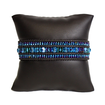 Leather Crystal Bracelet - #108 Blue, Magnetic Clasp!