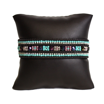 Leather Crystal Bracelet - #145 Turquoise, Purple, Crystal, Magnetic Clasp!