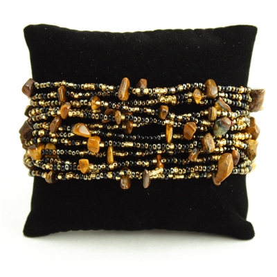 12 Strand with Stones Bracelet - #104 Black and Gold, Magnetic Clasp!